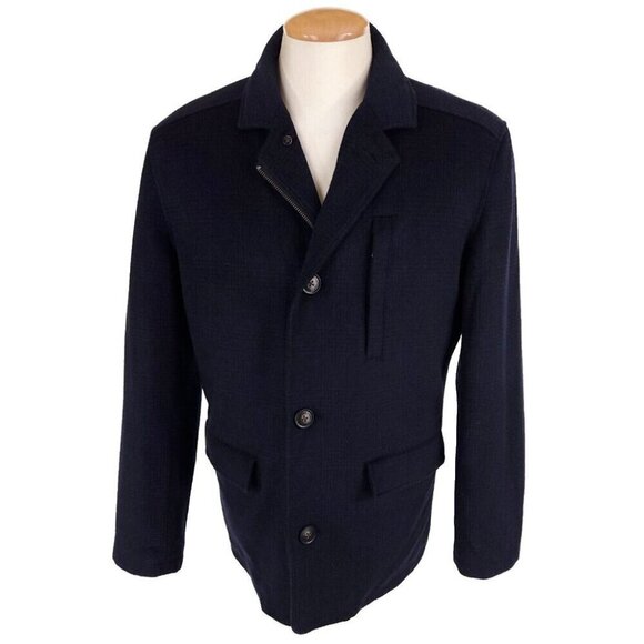 Hart Schaffner Marx Forrester Wool Blend Coat M Mens Navy Plaid - Picture 2 of 14